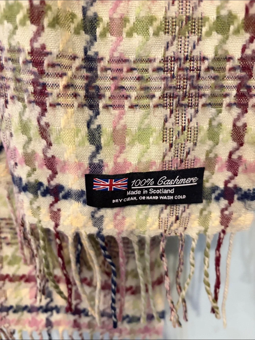 Cashmere Beige Plaid Fringe Scarf with Multi-Color Accents - fall staple